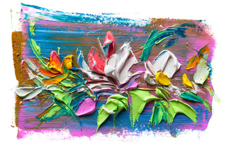 Oil painting a bouquet of flowers. Impressionist style.On a white background.の写真素材