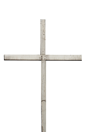 Wooden Christian cross isolated over white backgroundの写真素材