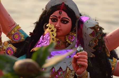 Idol of Goddess Durga before immersion to a riverの写真素材