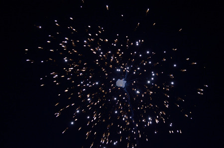 In a festival fireworks display in night sky.の写真素材