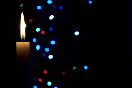 Composition With Burning Candleの写真素材