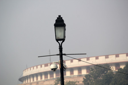 Old fashioned street light in front parliament house.