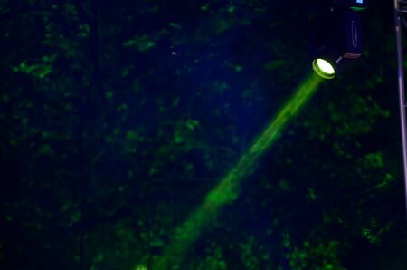 Beam of blue light on black . Applied to a searchlight torch.の写真素材