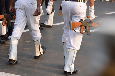 Indian army men are walking with gun at Calcutta.の写真素材