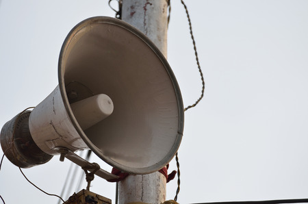 Megaphone on old bamboo.の写真素材