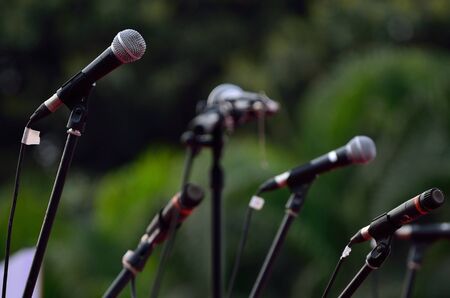 Close-up of sound recording instrument, Microphone.の写真素材