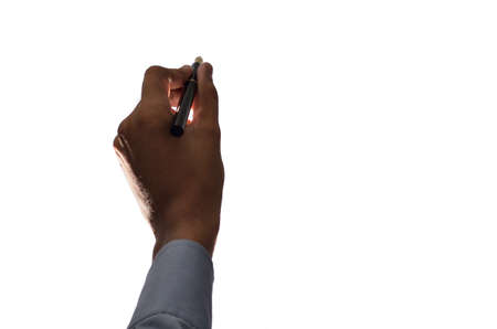 Hand writing with fountain pen on white backgroundの写真素材