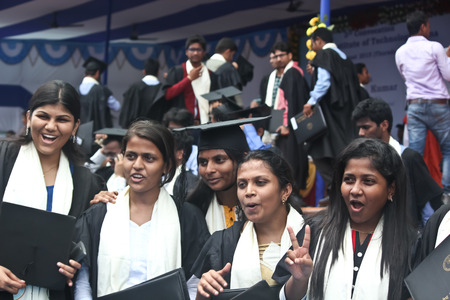 BTech students of IIT Patna celebrating after awarded with degree. The convocation ceremony was held at IIT Patna campus.のeditorial素材