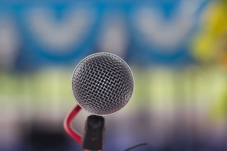 Vocal microphone stands ready.Microphone on stage.の写真素材