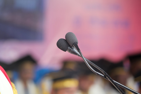 Vocal microphone stands ready.Microphone on stage.の写真素材