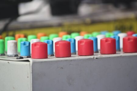 Close up of the knobs sound mixer.の写真素材