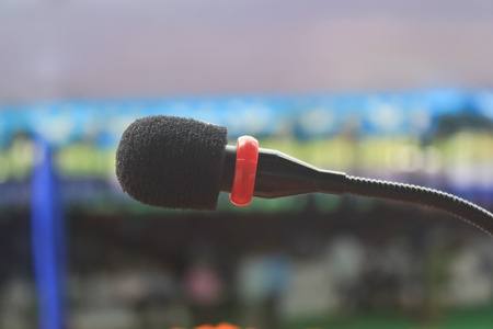 Vocal microphone stands ready.Microphone on stage.の写真素材