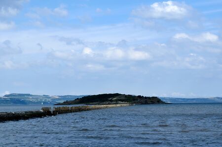 Anti submarine boom at Cramond beachの写真素材