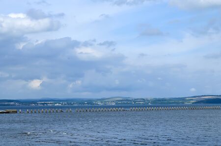 Anti submarine boom at Cramond beachの写真素材