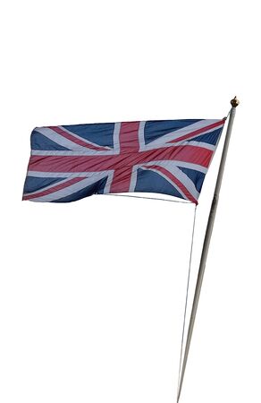 British flag is flying on white background.の写真素材