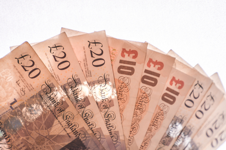 British 20 pounds in isolated on white background.の写真素材