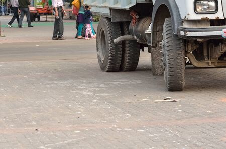 Truck is moving in a road.の写真素材