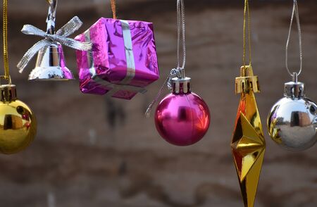 Wooden background with Christmas gift boxs.の写真素材