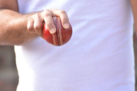 Boys are playing cricket. Fast bowling grip.の写真素材