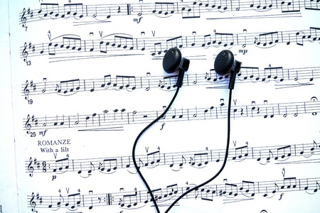 Headphones and musical notes.の写真素材