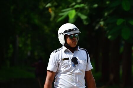 Kolkata, India - September 13, 2016: Kolkata police is walking. During Eid festival Kolkata police...