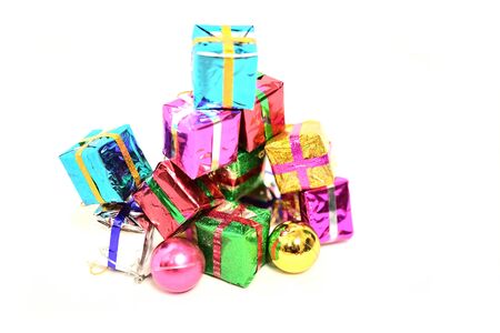 Group of Christmas gifts isolated on white