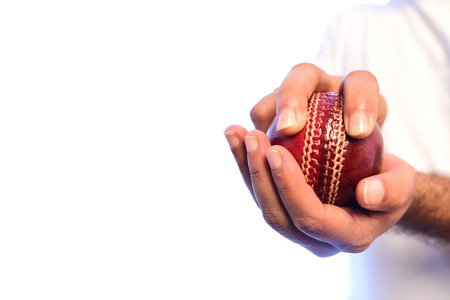 Close-up of cricket bowler gripの写真素材