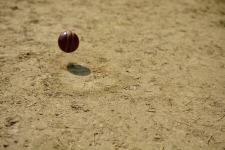 Cricket ball bouncing on pitchの写真素材