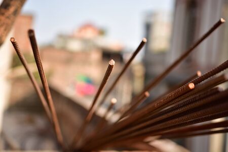Rusty Iron rods rod in construction siteの写真素材