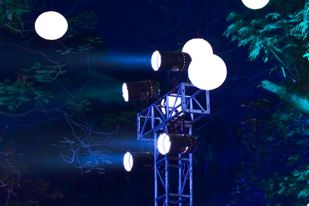 Beam of stage light for live performance on black background.の写真素材