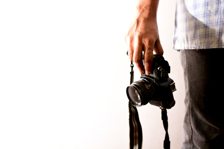 photographer walking with cameraの写真素材