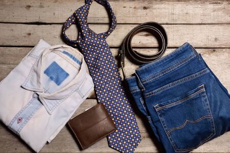 businessman clothing on wooden background