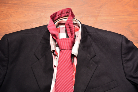 Business clothing on wooden backgroundの写真素材