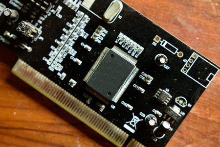 Intricate circuit board of computer. Circuit Components.