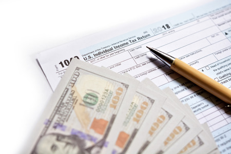 American tax form 1040 on white background. Fill-up American tax form.