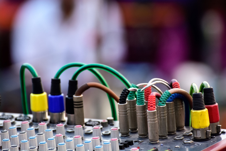 Close-up of sound recording audio mixer
