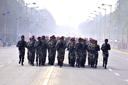 Calcutta, India - January 23, 2019: Indian army practice their parade during republic day. The ceremony is done by Indian army every year to salute national flag in 26th Januaryのeditorial素材