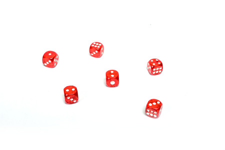 Many Red Dice isolated on white background