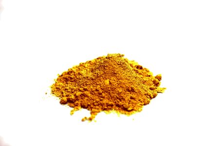 Turmeric rhizome powder isolated on gray background