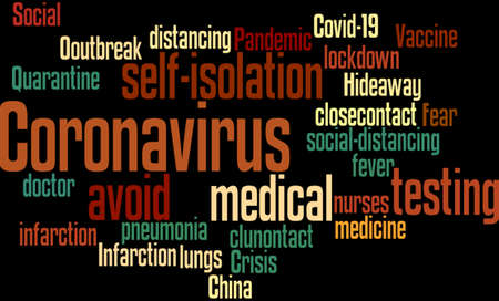 Word cloud poster of covid-19 awareness isolated on black background