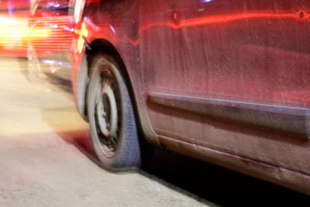 Car is running in high speed on highway. Photograph is taken with long exposure.の写真素材