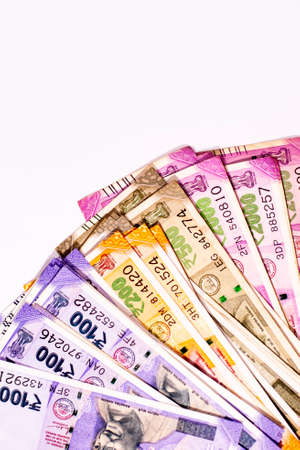 Various Indian rupees paper currency bank note isolated on white background.の写真素材