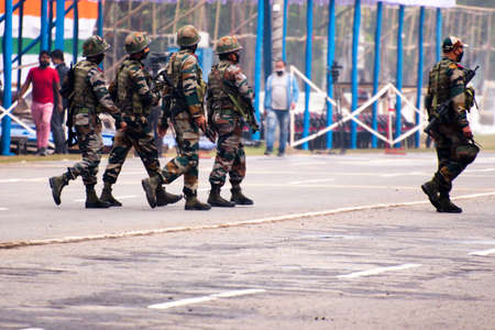 Calcutta, India. 24th January 2022. Indian army are deployed to secure the area where independence parade will done.のeditorial素材