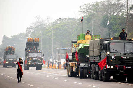 Calcutta, India - January 24, 2022: Indian army practice their parade during republic day. The ceremony is done by Indian army every year to salute national flag in 26th January.のeditorial素材