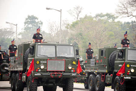 Calcutta, India - January 24, 2022: Indian army practice their parade during republic day. The ceremony is done by Indian army every year to salute national flag in 26th January.のeditorial素材