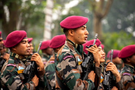 Calcutta, India - January 24, 2022: Indian army practice their parade during republic day. The...