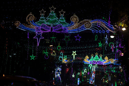 Colorful Christmas lights on the streets of Bangkok.の写真素材