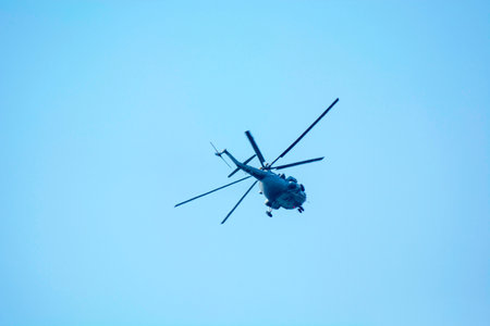 Mi-8 helicopter flying in the sky in Chiang Mai, Thailand.の写真素材