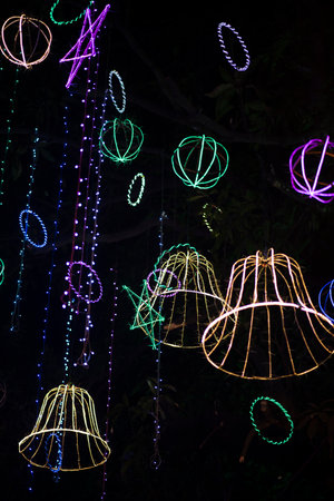 Colorful lanterns at night in the city park, Thailand.の写真素材