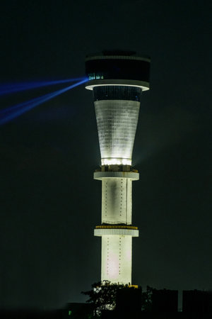 Lighthouse in a night depictionの写真素材